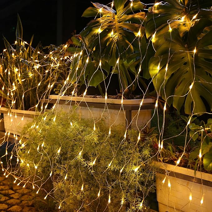 Joomer Christmas Net Lights - 2PACK 12FT x 5FT 360 LED Plug-in Mesh Lights Waterproof with 8 Modes Timer Connectable for Bushes Trees Garden Outdoor Christmas Decor (Clear Wire Warm White)