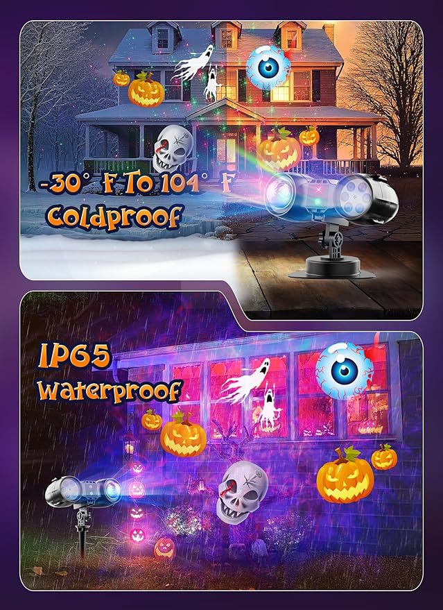3 in 1 Halloween Christmas Projector Lights Outdoor 21 HD Effects (3D Ocean Wave + Patterns+Red Green) Waterproof with Timer Halloween Landscape Lights for Indoor Holiday