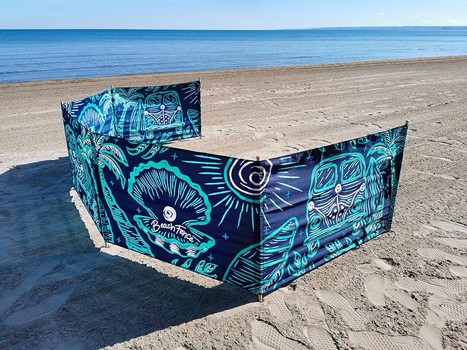 Premium 20 ft Beach Windscreen Privacy Screen Wind Blocker Free Rubber Mallet and Carry Bag Included (Beach Bus)