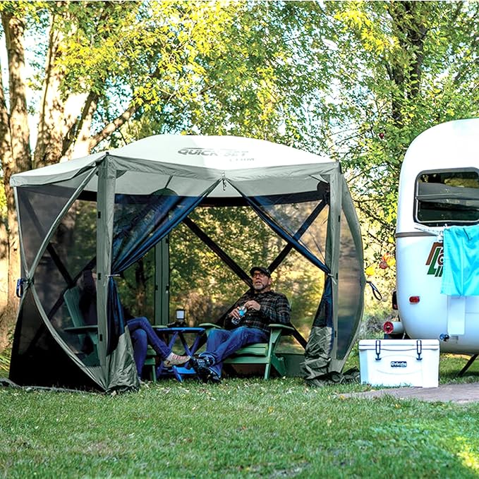 CLAM Pop Up Screen Tent Outdoor Camping Gazebo Canopy Adventure with Wind Panels 9' x 9' Gray