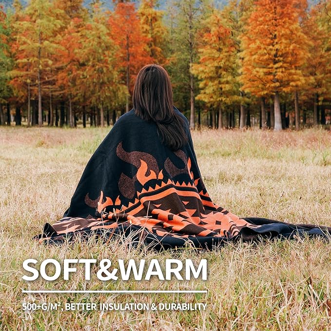 ACUSHLA Merino Wool Blanket - Soft Warm Thick Washable Large Bed Couch Camping Outdoor Travel Throw Blanket All Weather Flame Blue 79X63