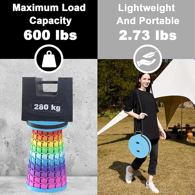 ALEVMOOM Upgraded Collapsible Stool with Cushion &amp Bag 18 H Portable Retractable Telescoping Folding Stool for Adults Lightweight But Sturdy Capacity 600 lbs for Camping Fishing Hiking Travel