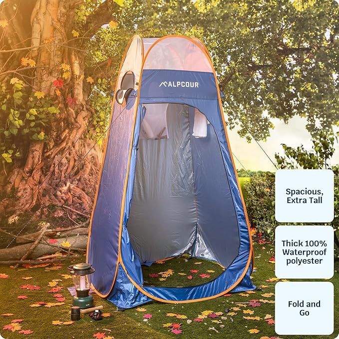 Alpcour Portable Pop Up Tent – Privacy Tent for Portable Toilet Shower and Changing Room for Camping and Outdoors – Spacious Extra Tall and Waterproof with Utility Accessories - Sturdy and Easy Fold