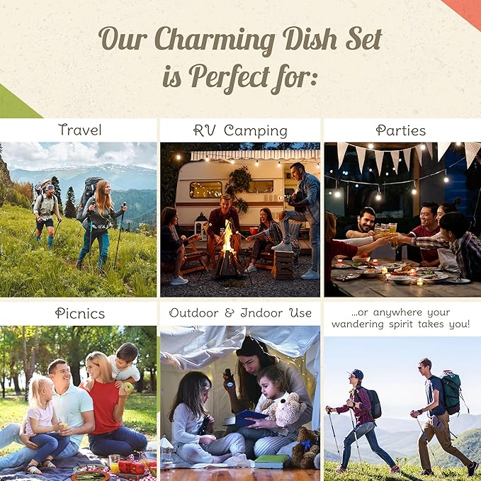 Camp Casual Camping Plates Cups and Bowls Set - 8-pc Wheat Straw Dinnerware Sets - 2 Bowls 2 Cups 2 Small &amp 2 Large Indoor/Outdoor RV Dishes - BPA Free Dishwasher &amp Microwave Safe (Drift wo