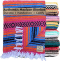 Del Mex Classic Mexican Blanket Large Authentic Woven Falsa Throw (70x50) Artisan Southwest Décor for Beach Yoga Outdoors (Turquoise/Pink/Orange)