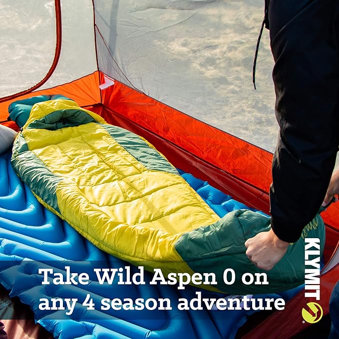 Klymit Sleeping-Bags KLYMIT Wild Aspen Lightweight Mummy Sleeping Bag Best Gear for Cold Weather Camping Hiking Backpacking Pair with Static V Sleeping Pad (Size Regular to XL)