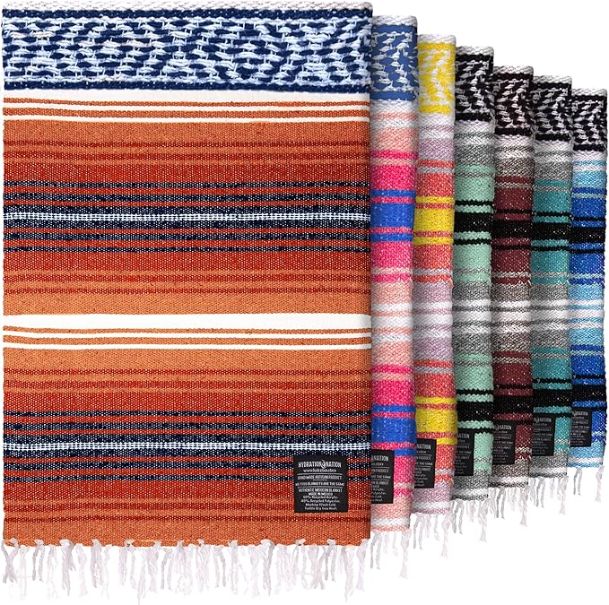 Authentic Large Handwoven Mexican Blanket - Soft Yoga- Durable Serape- Lightweight Falsa Beach Camping Picnic Outdoor Blanket 70x50 - Orange Gold