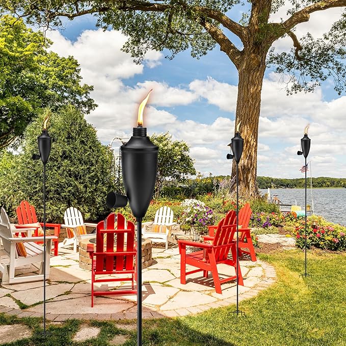Home Garden Torch Set of 4 Large Capacity 22oz Outdoor Metal Torch Garden Décor 61 in Upgraded Citronella Torches with 5-Prong Grounded Stake Torches for Party Patio Pathway