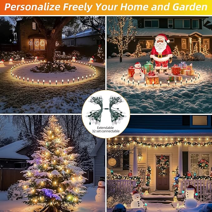 USOKYO 30Ft C9 Led Christmas Pathway Lights Outdoor 20 Warm White Bulbs Waterproof Connectable Christmas Walkway Lights with Stakes for Yard Lawn Sidewalk Driveway Christmas Decorations
