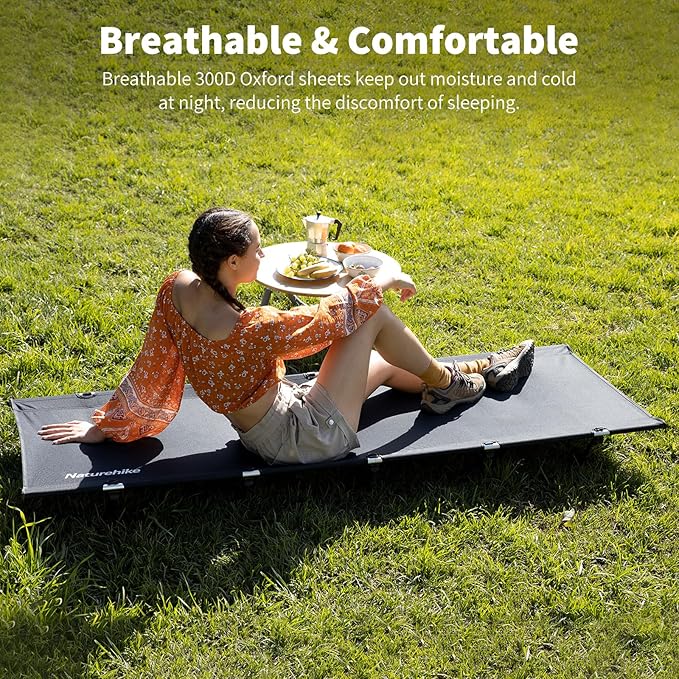 Naturehike Ultralight Camping Cot Easy to Assemble Folding Tent Cot Compact &amp Protable Camping Bed for Camping Mountaineering &amp Hiking Supports 330lbs with Carry Bag GreenWild Dark Black