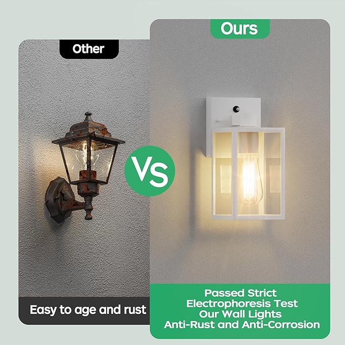 White Dusk to Dawn Exterior Lighting Fixtures Wall Mount Outdoor Porch Lights for House Sensor Wall Lights Waterproof Wall Sconce Lamp Wall Lantern Anti Rust Coach Lights for Doorway Garage