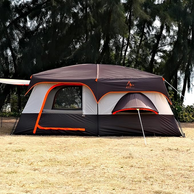 KTT Extra Large Tent 10-12-14 Person(B)Family Cabin Tents2 Rooms3 Doors and 3 Windows with MeshStraight WallWaterproofDouble LayerBig Tent for OutdoorPicnicCampingFamily Gathering