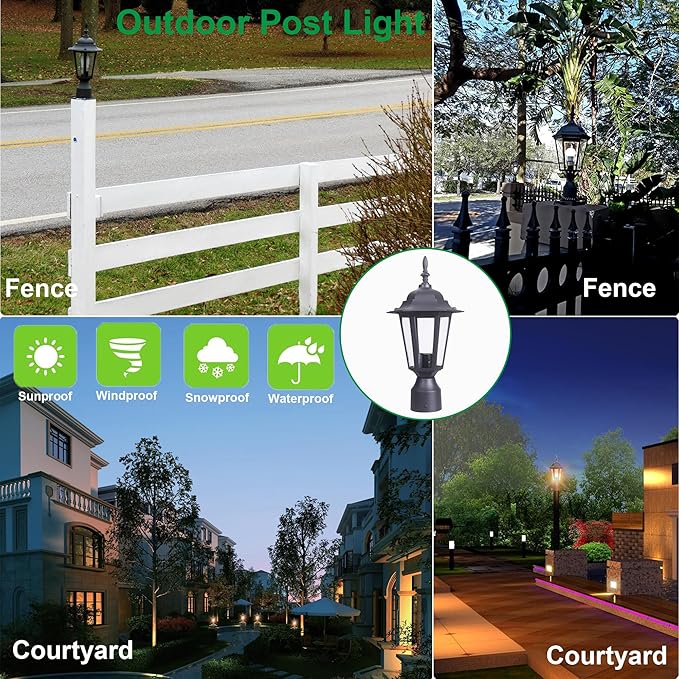 LIT-PaTH 16 Inch Outdoor Lamp Post Light Fixture Exterior Pole Lantern with Clear Glass Hardwired Aluminum Post Lighting for Driveway Garden Yard Matte Black 2-Pack