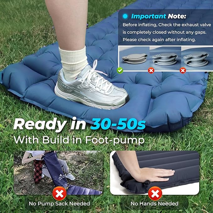 Sleeping Pad for Camping 4in Thick Insulated Sleeping Pad for Winter Ultralight Inflatable Camping Mattress with Adjustable Pillow Compact Built-in Foot Pump Sleeping Mat for Backpacking