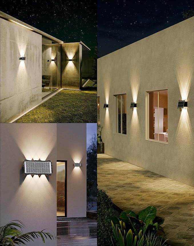 Solar Step Lights Outdoor 6 Pack 1500mAh Wall LightsFence Lights Solar Powered IP65 Outdoor Up and Down Solar Lighting for Step Wall Fence