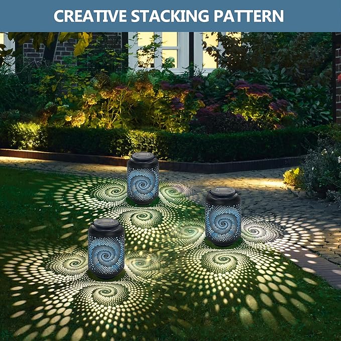 Solar Lanterns Outdoor Waterproof - 2 Packs Solar Light for Outside with Blue Spiral Pathway Landscape Lights for Garden Patio Backyard Porch Lawn Cool Gifts for Women Mom