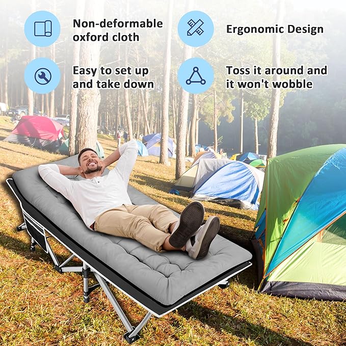 HABUTWAY Camping Cot Portable Camping Cot for Adult 28 Wide Sleeping Cot Max Load 600LBS with Thick Mattress and Carry Bag Portable Camping Bed for Outdoor Camping/Office Home Nap