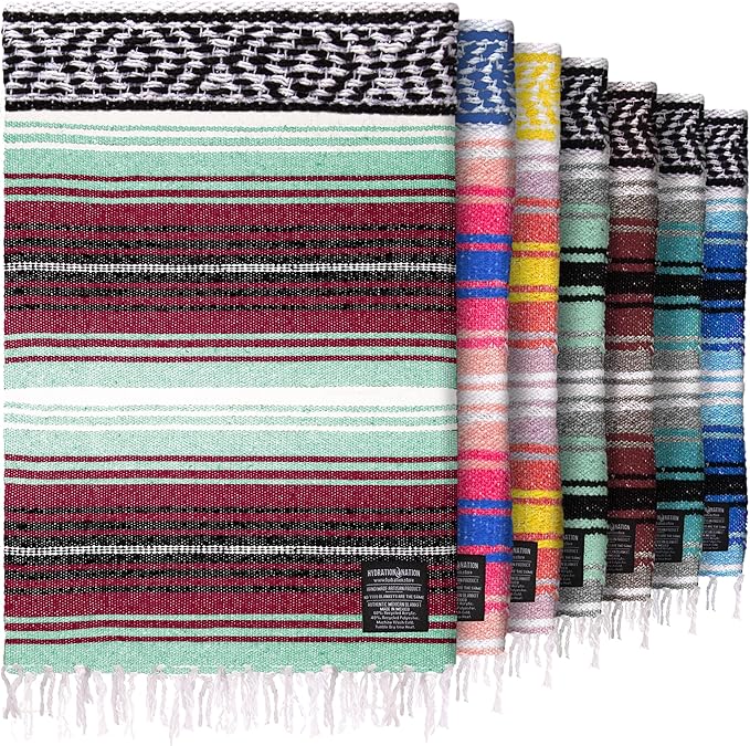 Hydration Nation Authentic Large Handwoven Mexican Blanket - Soft Yoga- Durable Serape- Lightweight Falsa Beach Camping Picnic Outdoor Blanket 70x50 - Miami Vice