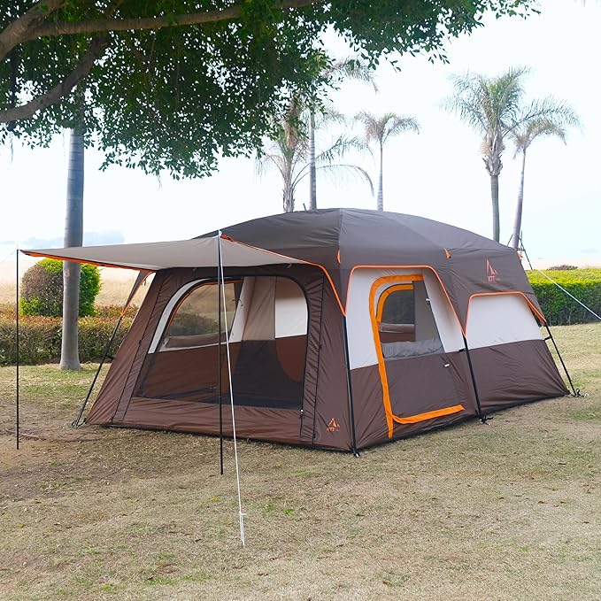 KTT Large Tent 8-10-12 PersonFamily Cabin Tents2 Rooms2 Doors and 4 Windows with MeshStraight WallWaterproofDouble LayerBig Tents for OutdoorPicnicCampingFamily Gathering