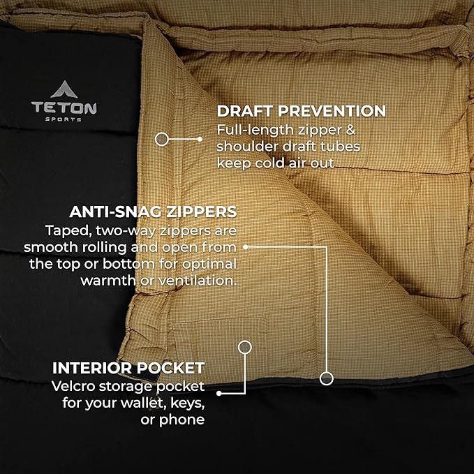 TETON Sports Deer Hunter Sleeping Bag Warm and Comfortable Camping Sleeping Bag Teton Tough Canvas Shell for Camping Hunting and Cold Weather