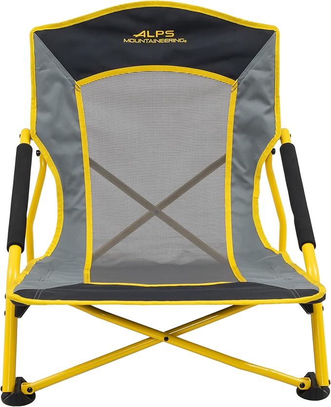 ALPS Mountaineering Rendezvous Low Camping Chairs for Adults with Arms Cool Mesh Center Powder Coated Steel Frame Compact Folding Design and Carry Bag