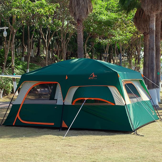 KTT Extra Large Tent 10-12-14 Person(A)Family Cabin Tents2 Rooms3 Doors and 3 Windows with MeshStraight WallWaterproofDouble LayerBig Tent for OutdoorPicnicCampingFamily Gathering