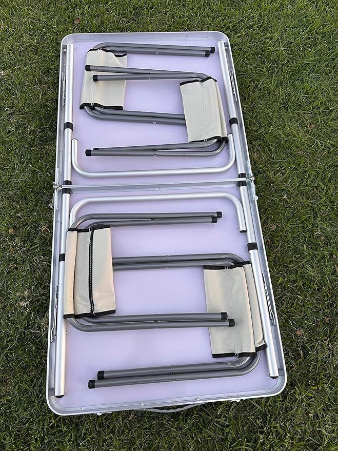Aluminum Folding Camping Table Set with 4 Stools Adjustable Height