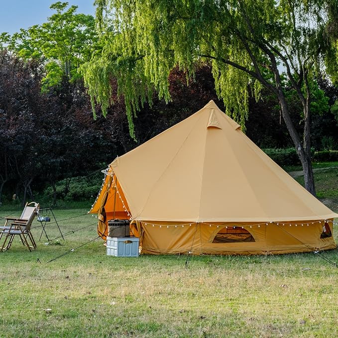 Cotton Canvas Bell Tent with Stove Jack Roomy Yurt for Family Glamping Camping 4 Season Tent with Zipped Removable Floor