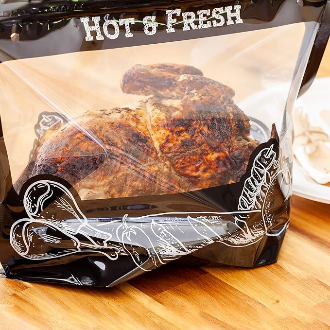 Restaurantware-12.7 x 5.7 x 10.4 Inch Plastic Food Delivery Bags Hot Bags For Food Delivery - Clear Window Built-In Handles 100 Black Carriers For Hot  Zipper For Rotisserie Chicken