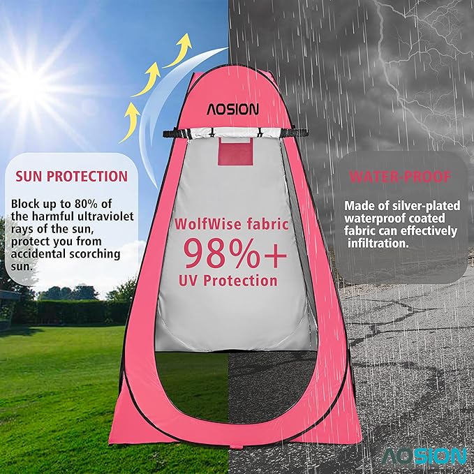 AOSION Privacy Shower TentPop Up Changing TentCamp Bathroom Changing Dressing RoomSun Sunshade Canopy Outdoor Rain Shelter for Camping Hiking Beach Picnic Fishing. (Pink)