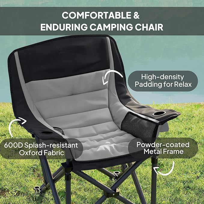 Outsunny Double Camping Chair for Adults Padded Folding Camp Chair for 2 Person with Armrest Wine Glass Holder Cup Holder Carry Bag for Outdoor Sports Picnics Supports up to 552 lbs.