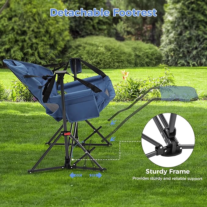 Ainfox Hammock Chair with Footrest Oversized Swinging Portable Folding Camping Chairs for Adults Outside Swinging Camp with Cup Holder Pillow for Outdoor Patio Lawn Dark Blue