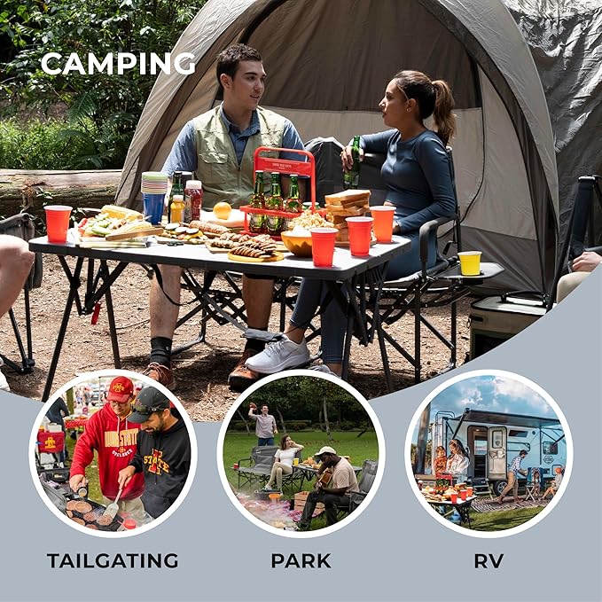 Cococabana X Camphor Portable Folding Table with Adjustable Shoulder Strap for Camping Tailgating Picnic RV - Roll Up Design Quick Setup Compact Size Heavy-Duty Scratch &amp Stain Resistant