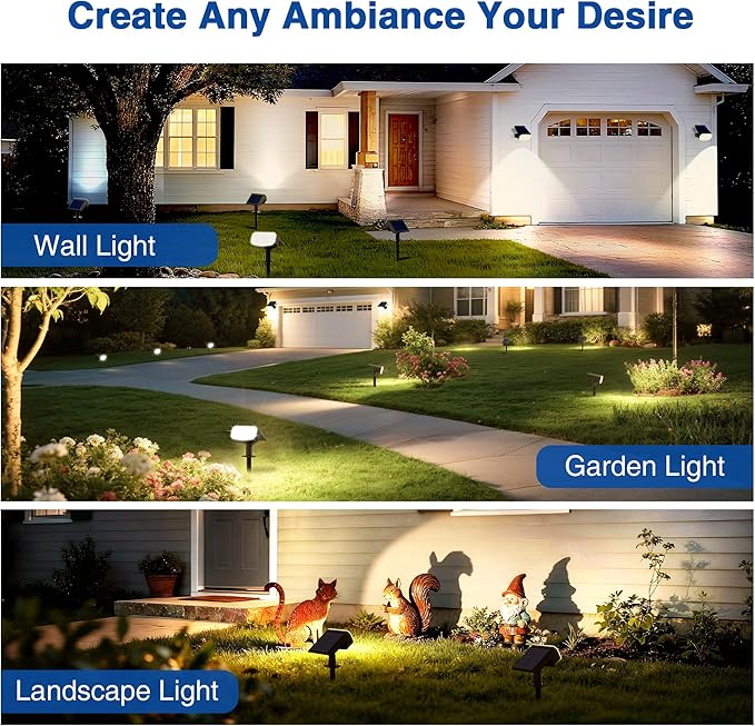Solar Lights Outdoor Waterproof IP65 Super Bright LED with Lens 3000K 2 Lighting Modes Solar Powered Yard Garden Solar Spot Lights for Outside Landscape Auto On/Off -8 Pack