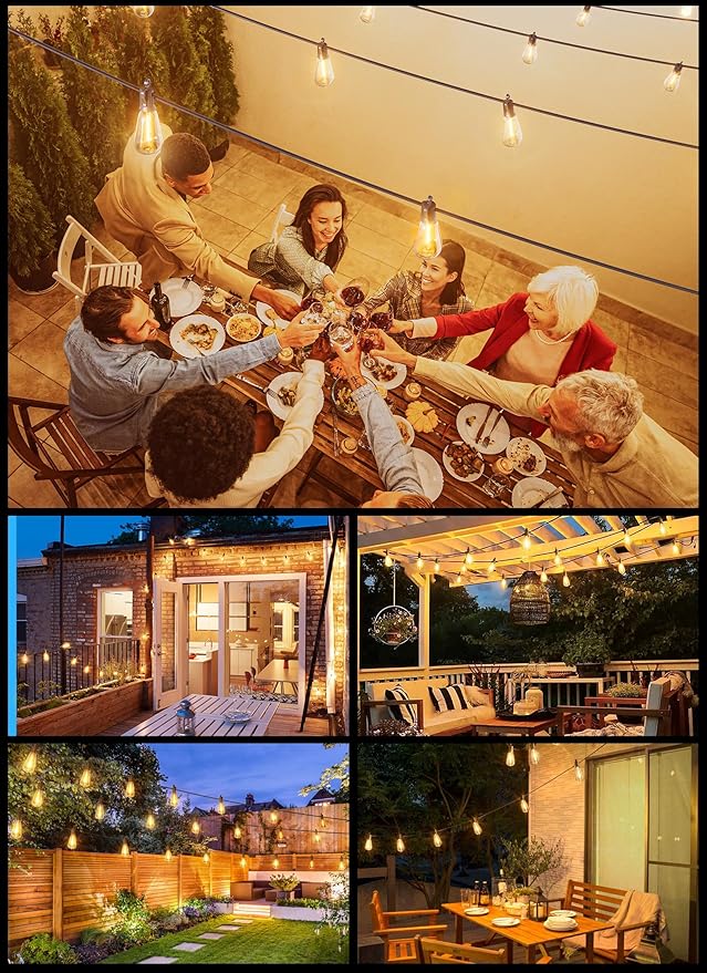 Brightown Solar String Lights Outdoor Waterproof 75FT with 35 Shatterproof ST38 LED Bulbs 2700K Solar Lights Outdoor with Remote Solar String Lights for Outside Camping Yard Party Decor