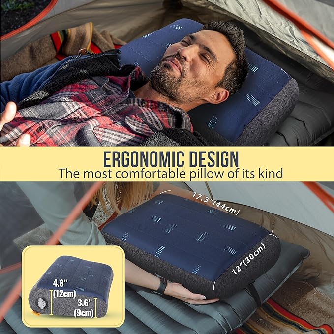 TREKOLOGY ALUFT Pro Inflatable Camping Pillow with Removable Foam-Padded Case - Camp Pillow for Camping &amp Hiking Backpacking Airplane and Travel - Add to Your Outdoor Backpacking Gear Essential