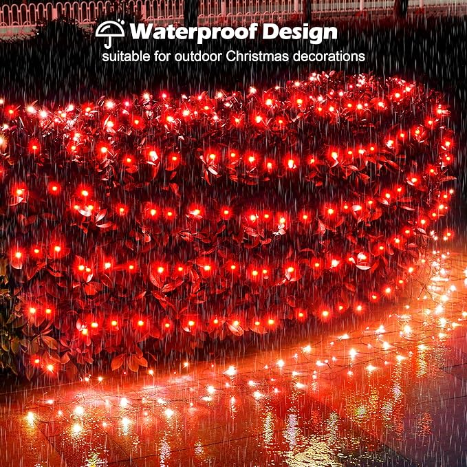 BlcTec Outdoor Christmas Lights 360 LED 9.8ft x 6.6ft Christmas Net Lights with 8 Modes UL Certified Timer Connectable Waterproof for Trees Bushes Shrubs Yard Outdoor Xmas Decorations Red