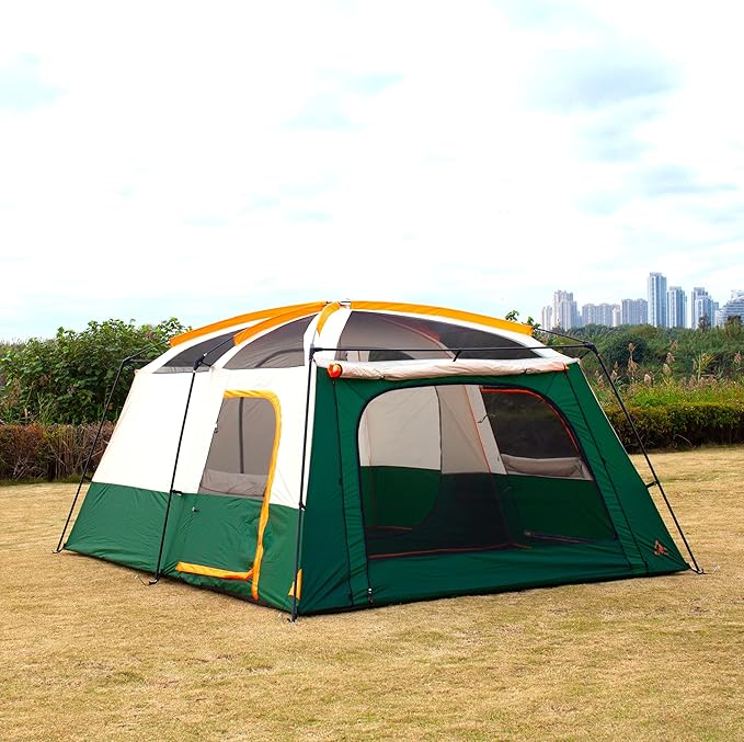 KTT Extra Large Tent 10-12-14 Person(A)Family Cabin Tents2 Rooms3 Doors and 3 Windows with MeshStraight WallWaterproofDouble LayerBig Tent for OutdoorPicnicCampingFamily Gathering