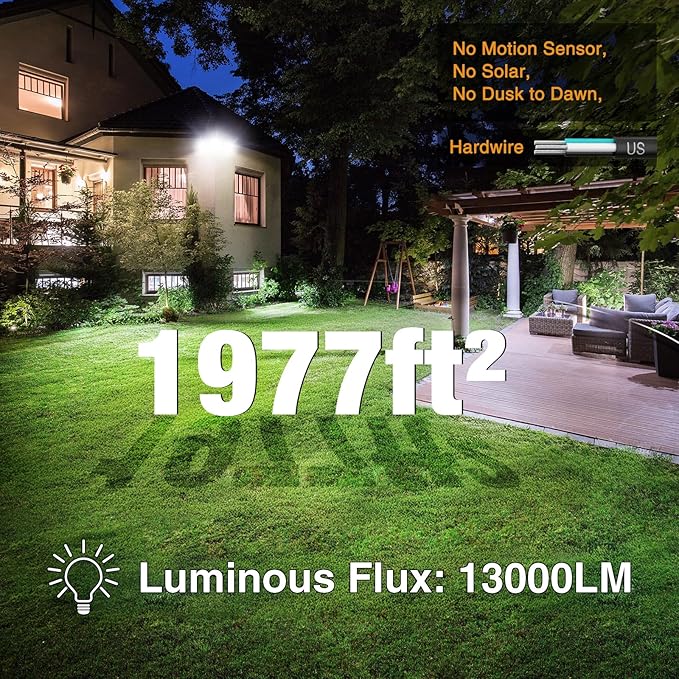 Onforu 130W Flood Lights Outdoor 13000LM Brightness LED Light Outside IP65 Waterproof LED Exterior Floodlight with 3 Adjustable Heads 6500K White Outdoor Security Light for Yard Garage Eave