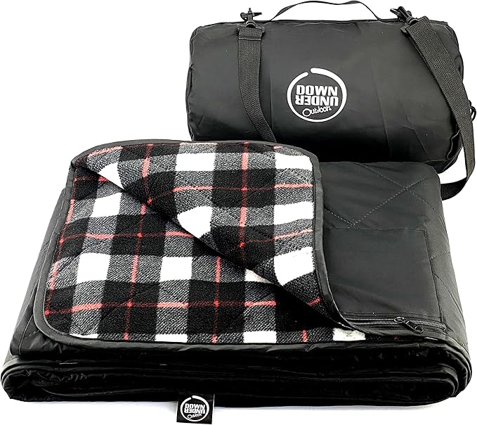 DOWN UNDER OUTDOORS Large Waterproof Windproof Extra Thick 350 GSM Quilted Fleece or Sherpa Stadium Blanket