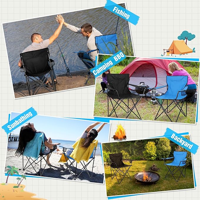 Foldable Camping Chair Set of 2 HaSteeL Folding Camp Chairs &amp Carrying Bags for Adults Portable for Lawn Outdoors Fishing Hiking Travel Picnic Beach Oversized &amp Supports 275lbs (Black