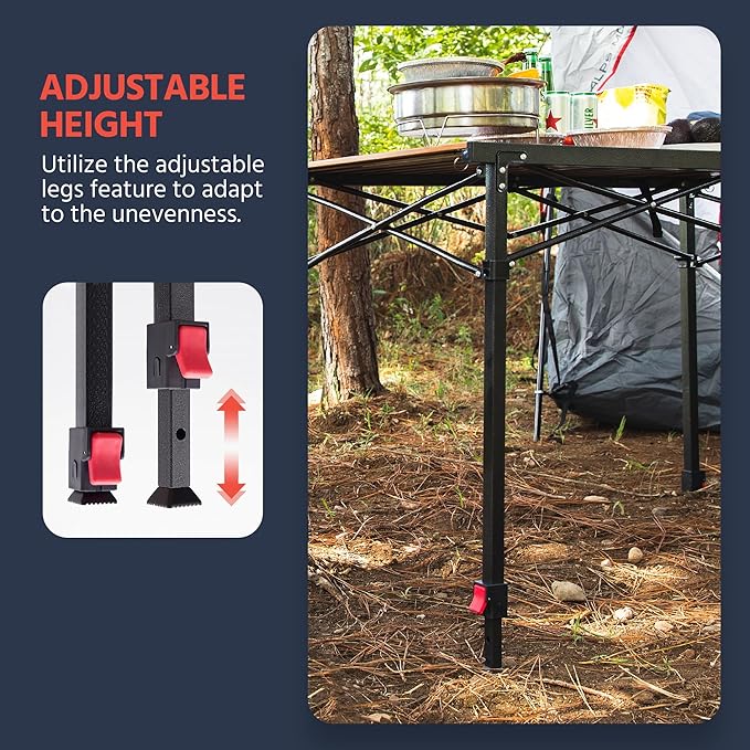 OUTSIDER Folding Camping Table Adjustable Height Foldable Roll-up Aluminum Camp Table Portable Table with Carry Bag - for Outdoor Cooking Beach Picnic BBQ Travel Style2