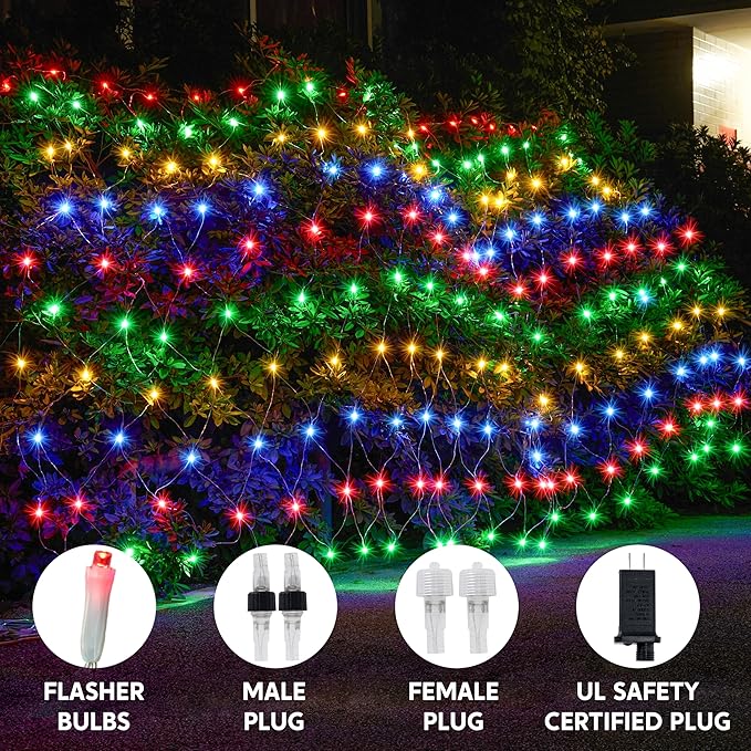 JOYIN 360 LED Christmas Net Lights 16.4X 6.5FT Christmas Mesh Lights with 8 Modes Connectable Waterproof for Bushes Trees Yard Indoor Outdoor Xmas Decorations (Multicolor)