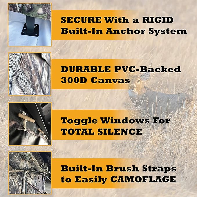 Hunting Blind for Deer Hunting – Heavy-Duty Steel Frame 8 Shoot-Through Windows Durable 300D Oxford Fabric Full Visibility Ground Blind for Bow and Gun Hunters