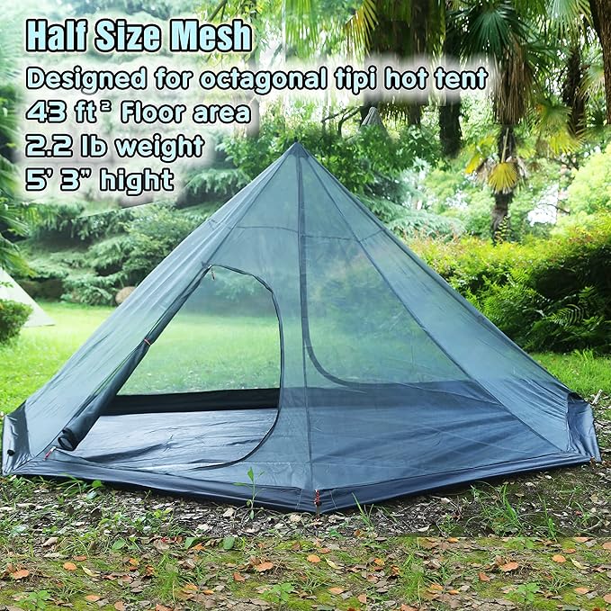4 Persons 5lb Lightweight Tipi Hot Tents with Stove Jack 7'3 Standing Room Teepee Tent for Hunting Family Team Backpacking Camping Hiking