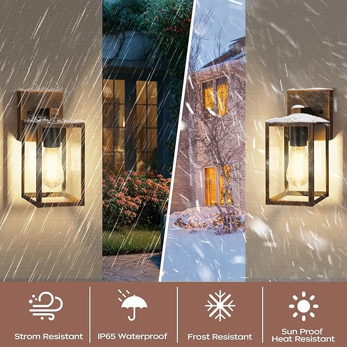 WIHTU Outdoor Lights for House LED Exterior Front Porch Light Fixtures for Outside Waterproof Wall Light Outdoor Sconce Lights for Patio Garage Doorway Entryway (Black Brush Gold)