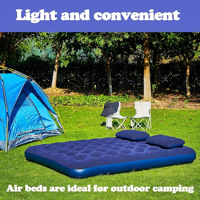 DIMAR GARDEN Queen Size Camping Air Mattress Inflatable Bed with PillowInclude Hand Pump