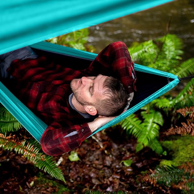 Wise Owl Outfitters Hammock &amp Rain Fly Bundle – Double Camping Hammock with Tree Straps and Waterproof Tarp Lightweight Shelter for Hiking &amp Travel