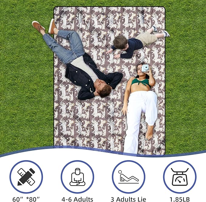 Outdoor Picnic Blanket Brown Cat&ampDog 60x80 Sandproof Beach Blanket Waterproof Picnic Blankets Foldable for Caming Beach Outdoor Activities.