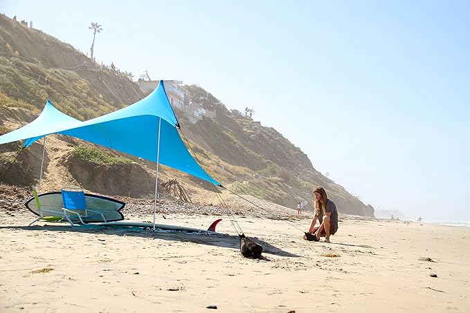 Neso Grande Portable Beach Tent Sun Shelter - Lightweight Beach Shade Canopy - Easy Setup for Family Outings - Patented Reinforced Corners - UPF 50+ Sun Protection - 7ft Tall 9 x 9ft